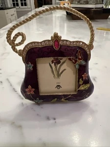 Cloisonné Picture Frame  Small Purse Butterfly Jewels Flowers Enamel Purple - Picture 1 of 9