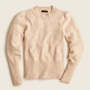 J. Crew Puff-sleeve crewneck sweater in Supersoft Yarn Beige Tan Neutral Medium - Picture 1 of 7