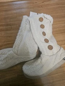 Muk Luks Knit Sweater Boots High Tan Ivory Womens Size XL 11 12 - Picture 1 of 4