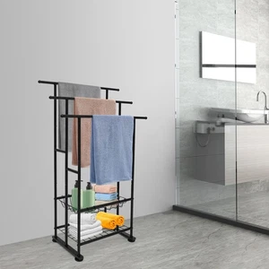 Freistehender Handtuchhalter mit Aufbewahrungskorb Handtuchaufbewahrungshalter - Bild 1 von 17