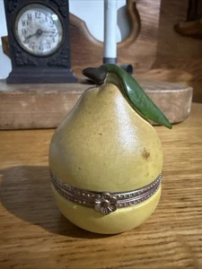 Limoges vintage porcelain trinket box shaped like a yellow pear Cottage French - Picture 1 of 9