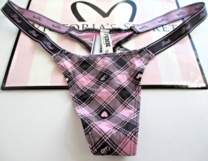 VICTORIA'S SECRET PINK Cotton High Leg Micro Thong Panty VS Plaid S M L XL Logo - Picture 1 of 6