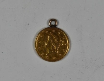 1853 US $1 GOLD LIBERTY HEAD COIN NECKLACE PENDANT STRONG DETAIL $1 GOLD PIECE - Image 1 of 4