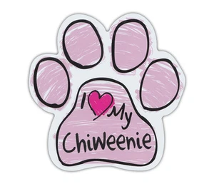Pink Scribble Paws: I LOVE MY CHIWEENIE | Dog Paw Shaped Car Magnets - Picture 1 of 1