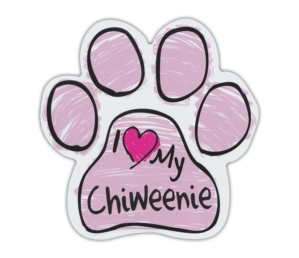 Pink Scribble Paws: I LOVE MY CHIWEENIE | Imanes de coche en forma de pata de perro Foto 1 de 1
