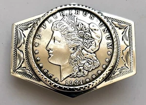 SELTENE SIGNIERTE THE WESTNER RENO NEVADA STERLINGSILBER GÜRTELSCHNALLE 1921 MORGAN - Bild 1 von 3
