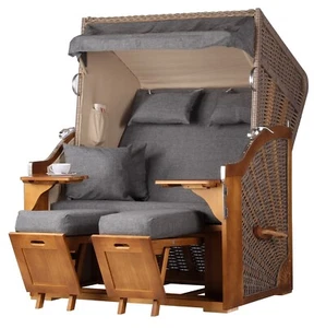 Strandkorb-Set - 2-Sitzer - Volllieger - Schleswig Pinie - PE mokka - Modell 560 - Bild 1 von 8