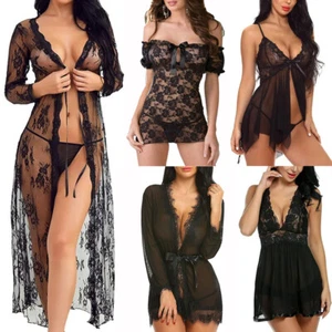 Black Women's Sexy-Lingerie Babydoll Sleepwear Underwear Lace Dress Nightwear US - Picture 1 of 285