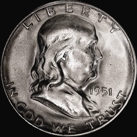 1951-S Franklin Half Dollar Silver UNC, S over S, Close to FBL, As Shown 390 Cover