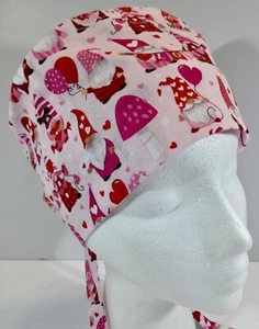 Valentines Gnome Print Lined Medical Scrub Cap Surgery Hat Dental Veterinarian - Picture 1 of 4