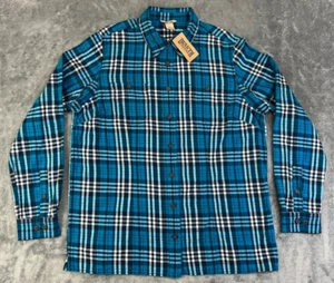 NWT Duluth Trading Company Free Swingin Flannel Shirt Women's Large Blue Plaid - Picture 1 of 10