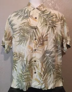 Tommy Bahama Herren Gr. XL 100% Seide gelb Blätterdruck Hawaii Camp Hemd - Bild 1 von 9