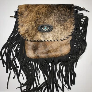 Bolso de gamuza de cuero de piel con flecos negros con borla estilo occidental sin correa - Imagen 1 de 13