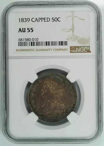 1839 CAPPED BUST HALF DOLLAR 50C NGC CERTIFIED AU 55 ABOUT UNCIRCULATED (010) Cover