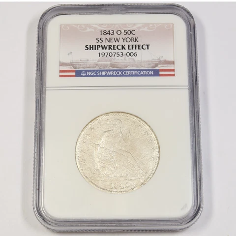 1843 O PCGS SHIPWRECK | SS NEW YORK Seated Liberty Half Dollar 50c #42994A Cover