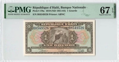 HAITI 1 Gourde 1951-64, P-178a, PMG 67 EPQ Superb Gem UNC, TOP POP FINEST, Rare - Image 1 of 2