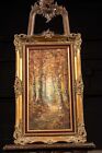 Antique Oil Painting of Forest in Ornate Gilded Frame