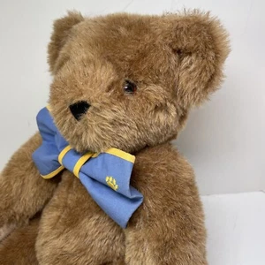 The Vermont Teddy Bear Company jointed Brown Bear 16" Classic Teddy w Blue Bow - Picture 1 of 7