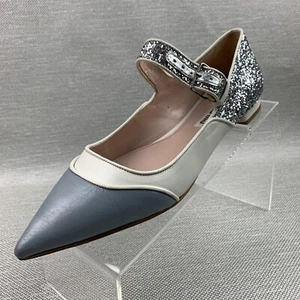Miu Miu Flats Mary Jane Buckle Pointy Toe Gray/Creme/Glitter Shoes Size EU36/US6 - Picture 1 of 11