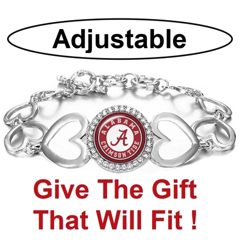 Alabama Crimson Tide Womens Silver Heart Link Adjust. Bracelet w Gift Pkg D27 Cover
