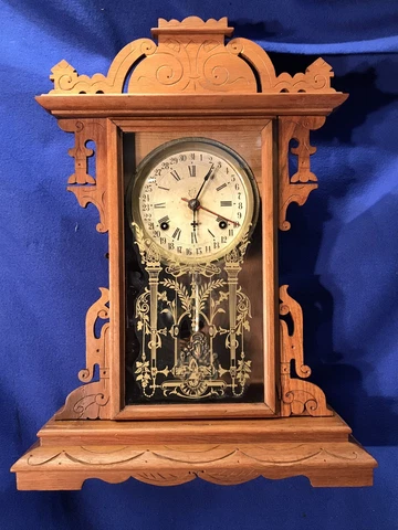 1897 VINTAGE ANTIQUE USA WATERBURY,CALENDAR,TIME,STRIKES,CLOCK,OAK CASE Cover