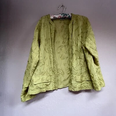 Chaqueta Blazer Chico's Mujer Bordada Frente Abierto Talla 3 Mezcla Seda Lino Verde Foto 1 de 4