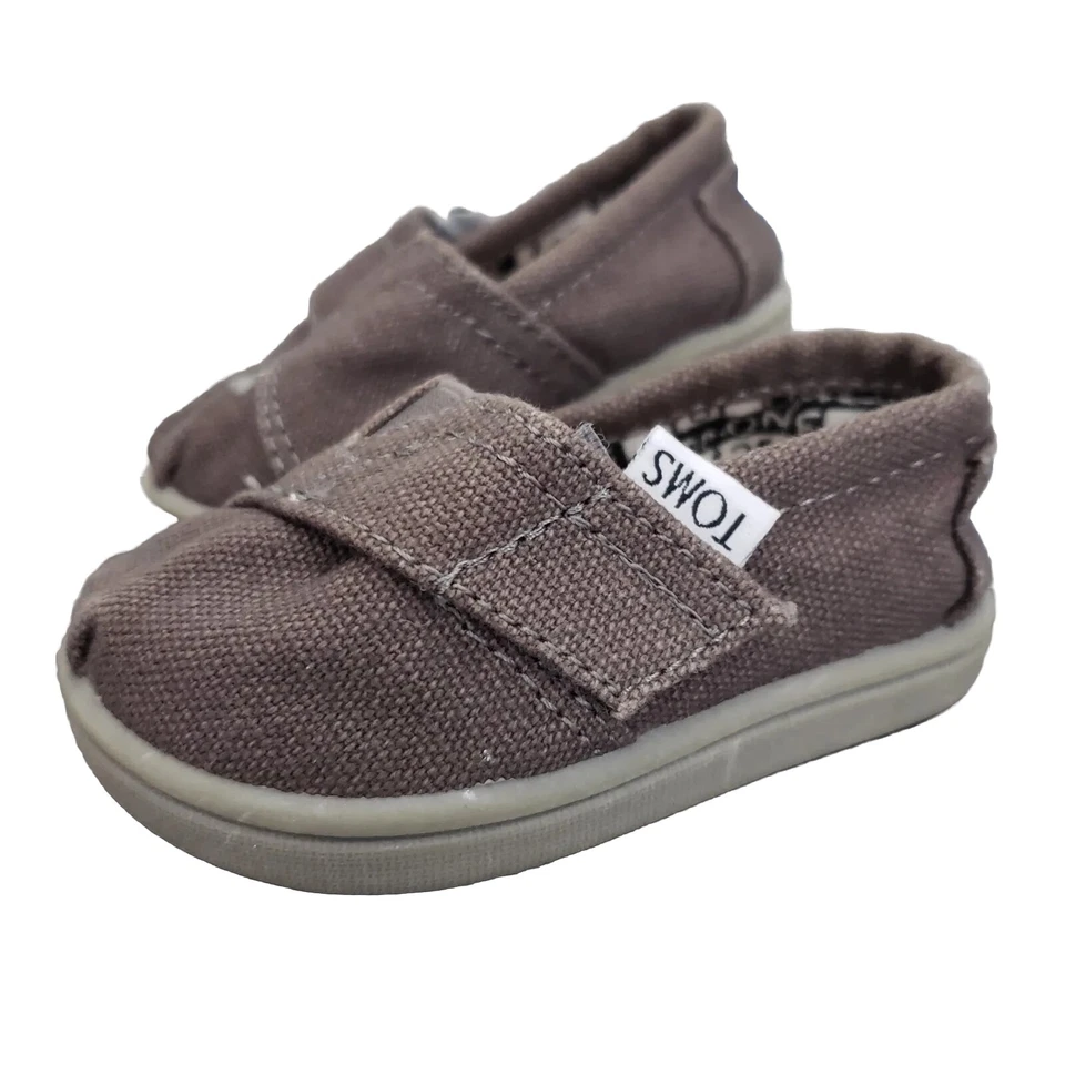 Toms Baby Size T3 T 3 Slip-On Canvas Shoes Gray Brown Toddler Unisex - Image 1 of 4