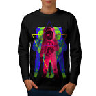 Wellcoda Psychedelic Astronaut Mens Long Sleeve T-shirt, Star Graphic Design