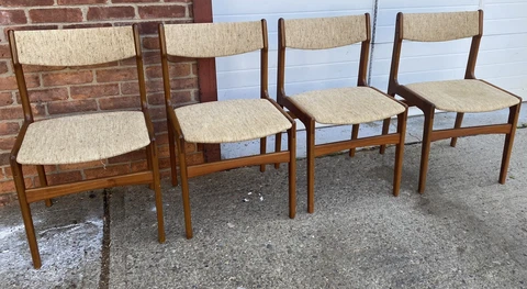 Teak Mid Century Chairs Denmark oatmeal fabric original 1960s 1970s Cover