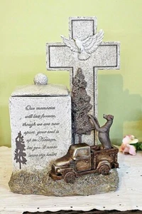 Hunter Truck Dog Cross Cremation Urn Box Memorial Will Last Forever 2 cup - Picture 1 of 5