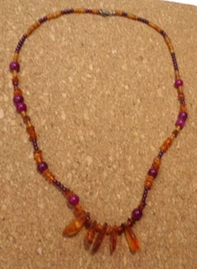 SOUTHWEST AMBER & SEMIPRECIOUS BEAD NECKLACE 24" L51 j88cr - Picture 1 of 4