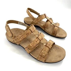 Vionic Amber Womens Strappy Sandals Tan Gold Cork Slingback Sz 8 - Picture 1 of 7