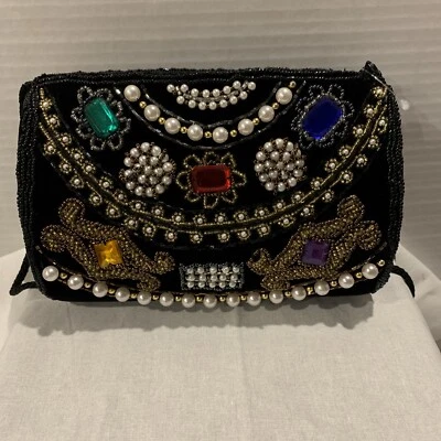 Monedero pequeño MAGID años 80 Bejeweled terciopelo negro  Foto 1 de 4