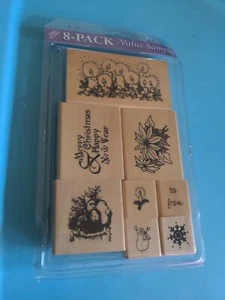 8 Pack Rubber Stamp Value Sampler Christmas Themed Snowman Candles More Wood - Picture 1 of 10