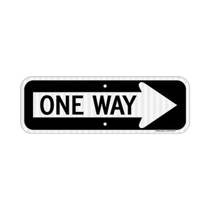 One Way Sign w/Right Arrow 18"x6" Reflective Weather/Fade Resistant Aluminum 1Pk - Picture 1 of 7