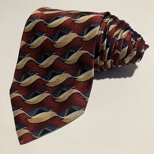 Carlos Devenzia Roma Barcelona Red Blue Gold Swirl 100% Silk Handmade Tie Long - Picture 1 of 7