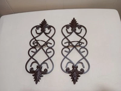 Juego de 2 apliques de pared con candelabro decorativo de metal marrón con luz de té Foto 1 de 4