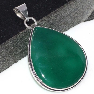 Green Onyx 925 Silver Plated Gemstone Pendant 2" Aesthetic Jewellery GW - Image 1 of 3