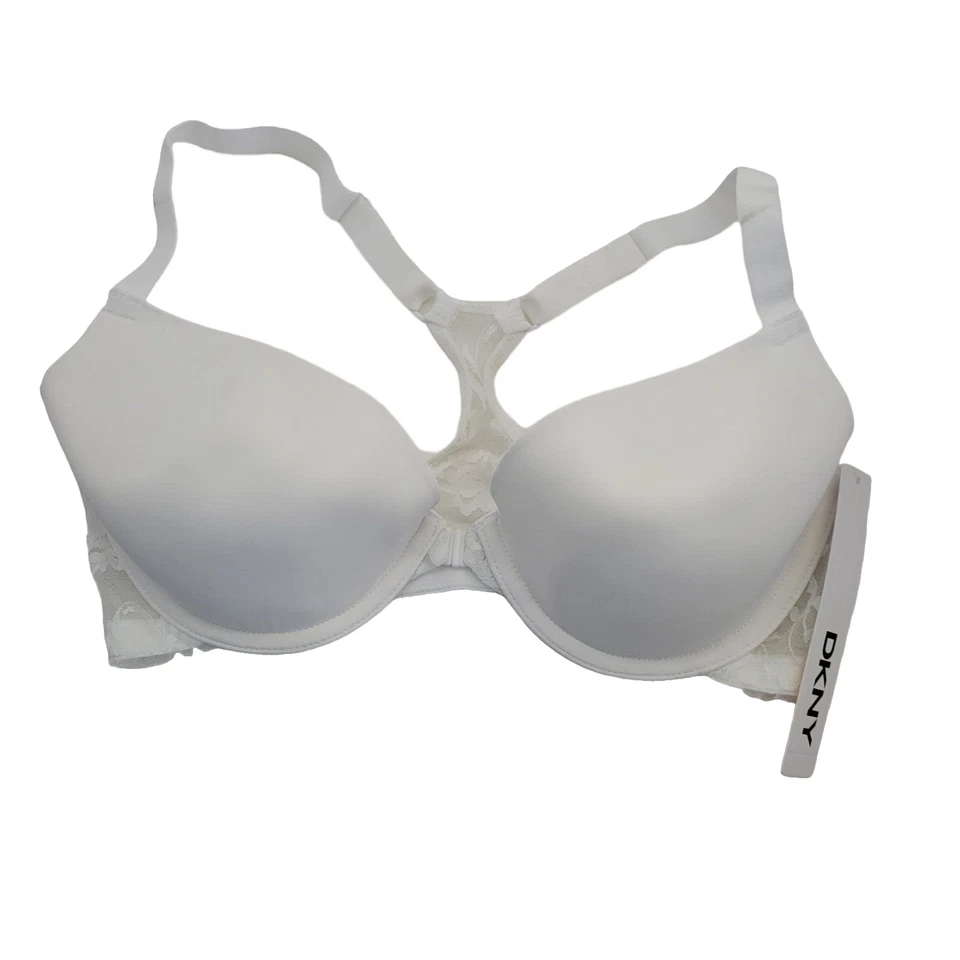 DKNY Front Closure Demi Cup White Bra T-Strap Underwire 458209 Size 36C New - Image 1 of 1