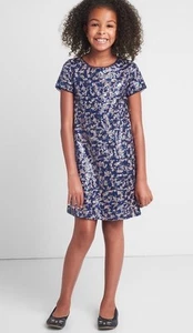 Gap Kids Girl’s Navy Sequin Shift Dress Short Sleeve Lined Size Large 10 - Picture 1 of 9