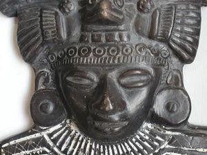 Vintage aztekische Maya mexikanische Ton schwarz bemalte Maske 10" Wandkunst Südamerika - Bild 1 von 12