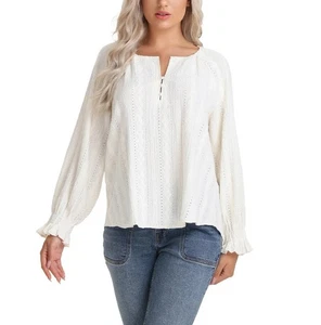 Frye Damen Größe Small (4-6) Langarm strukturierte Bluse, creme (Salt Breeze) - Bild 1 von 2