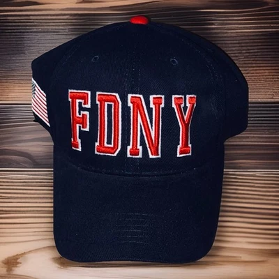 FDNY New York Fire Department Embroidered Blue Strapback USA God Bless America - Image 1 of 3