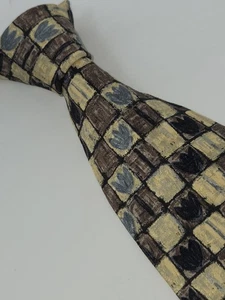 Corbata ERMENEGILDO ZEGNA Disegno Marrón Amarillo Verde Flores 59L 4W Hecha en Italia - Imagen 1 de 5
