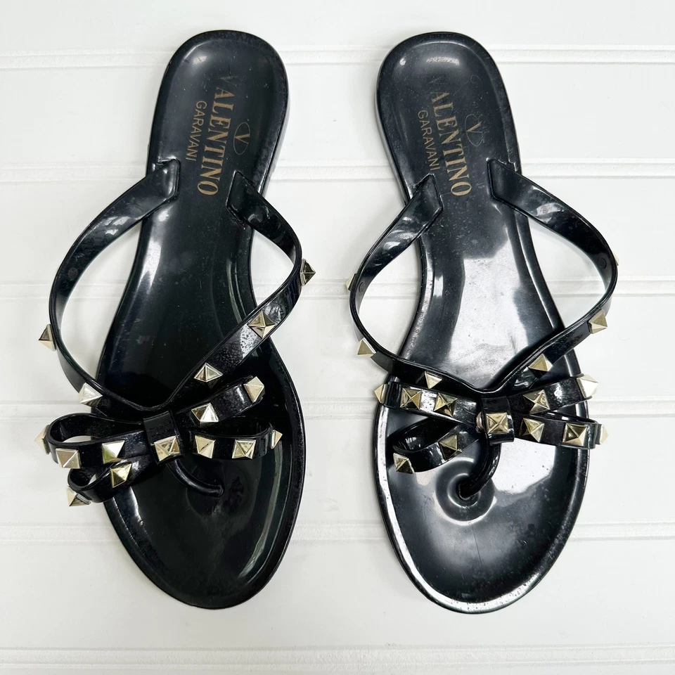 Sandalia Tanga Valentino Rockstud Negra Lazo Jalea PVC Chanclas Toboganes 36 Foto 1 de 4