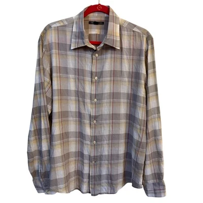 John Varvatos Star USA L Plaid Button Down Shirt Gray Beige Red Check Casual - Image 1 of 4