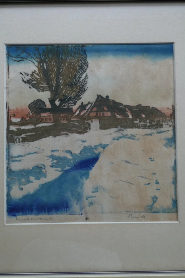 Siegfried Berndt 1880-1946 - Gehöft im Winter - Farbholzschnitt - Bild 1 von 4