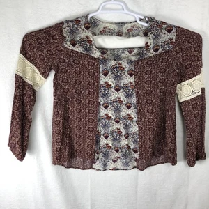 Charlotte Russe Shirt Womens Large Boho Floral Crochet Long Sleeve Top Blouse - Picture 1 of 10
