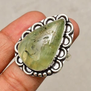 Prehnite Gemstone Handmade 925 Sterling Silver Jewelry Ring Size 9.5 - Picture 1 of 6