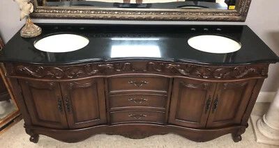 Шкаф для туалетного столика двойной раковины шириной 6 футов 3 ящика черный гранит - Изображение 1 из 3